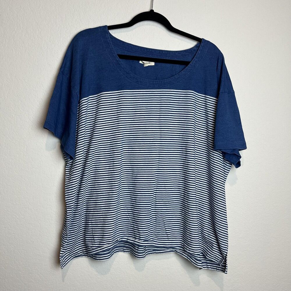 Madewell T-Shirt Womens 2X Blue Stripe Scoop Neck Short Sleeve Relaxed Top